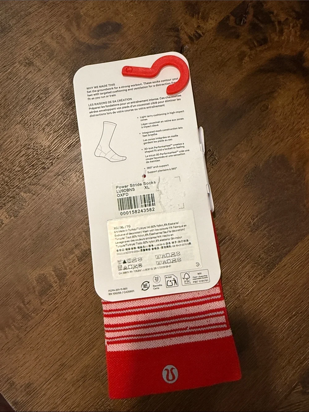 lululemon athletica Red Crew Athletic Socks with White Stripes - XL